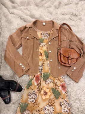 Corduroy Button-Front Jacket in Warm Camel